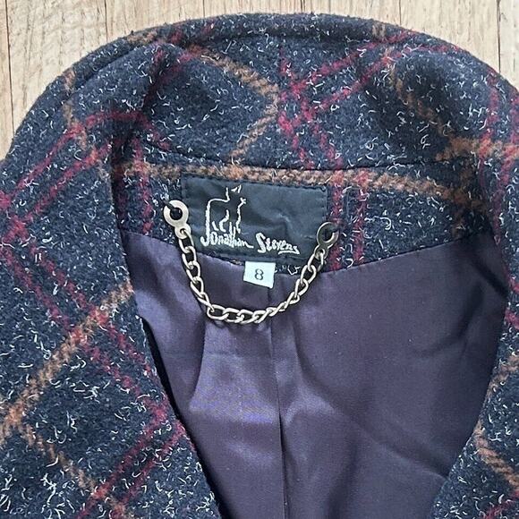 Vintage Tweed Plaid Wool Coat Women's Sz 8 Black by Jonathan Stevens - Picture 2 of 7